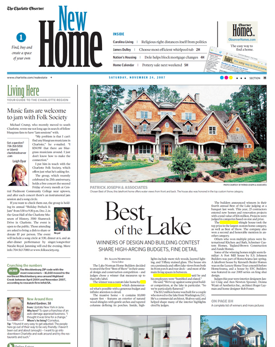 Charlotte Observer Best of the Lake - Patrick Joseph Distinctive Homes